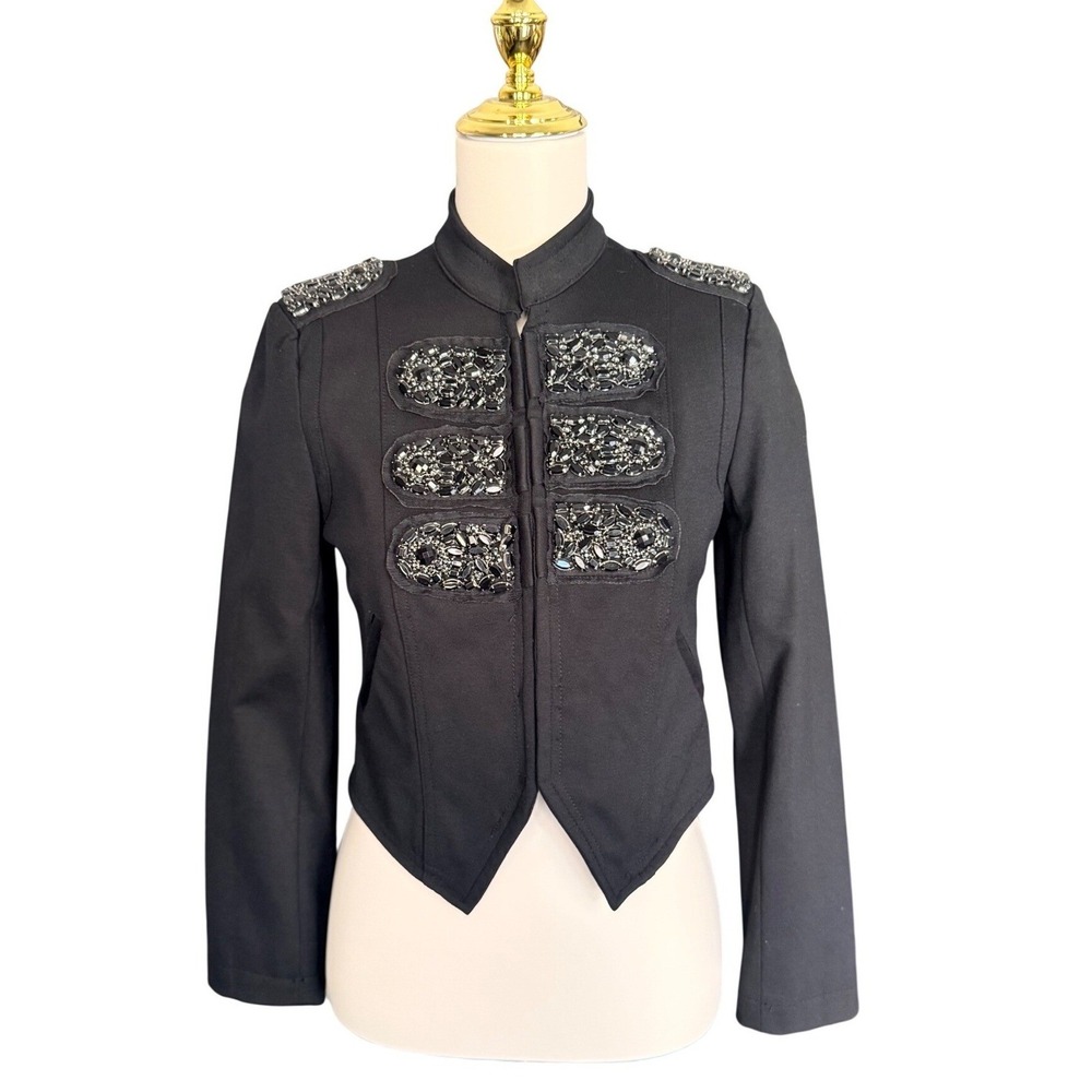 INC International Concepts Petite Black Beaded Military Band Jacket PP NEW